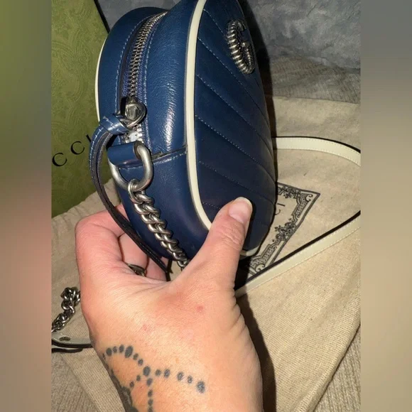 🔥 💯 Gucci Matelasse Leather Torchon GG Marmont Round Bag - Picture 5 of 13